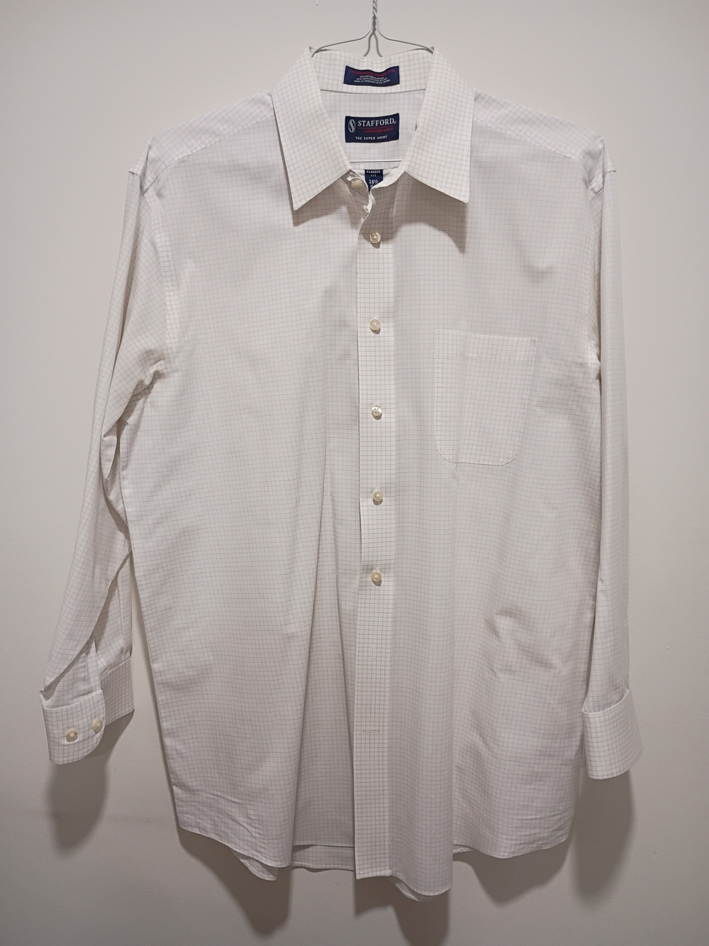 Stafford White Grid Dress Shirt for Men